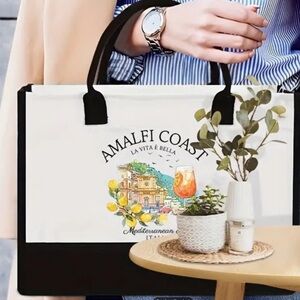 ALMAFI COAST LARGE  Black and White Tote Bag